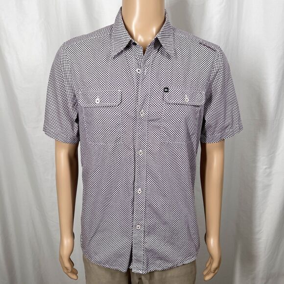 Quiksilver Men's Medium Purple White Mini Checkered Short Sleeve Button-Up Shirt - Picture 1 of 8